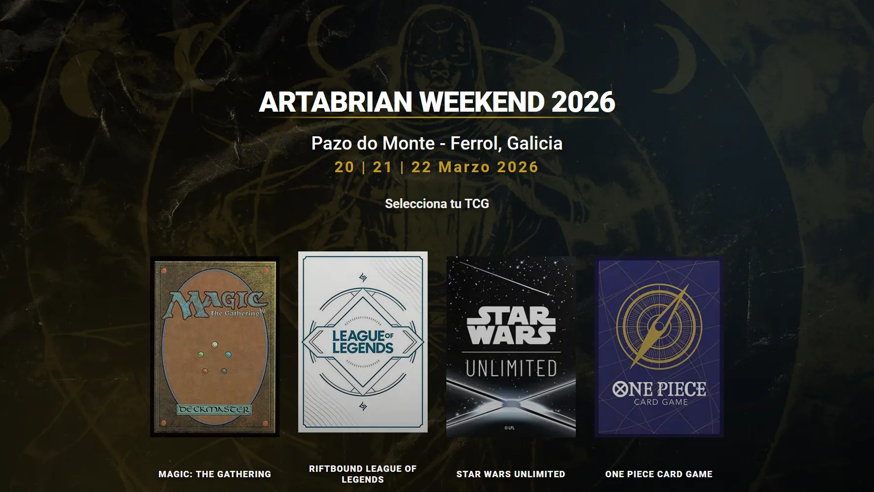 Portada de la web del Artabrian Weekend 2026, con el selector de juegos