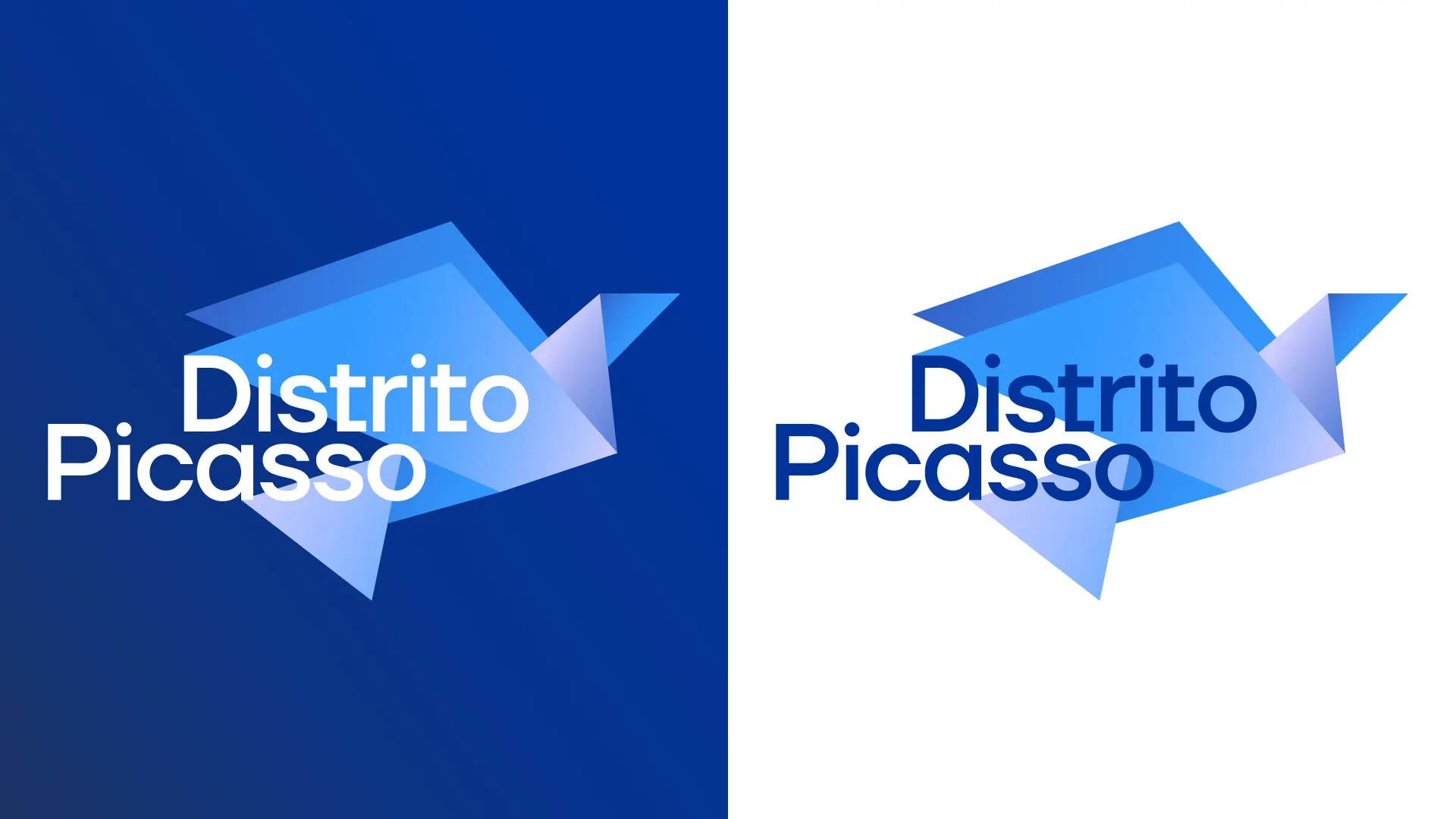 Variantes del logotipo de Distrito Picasso en azul y blanco.